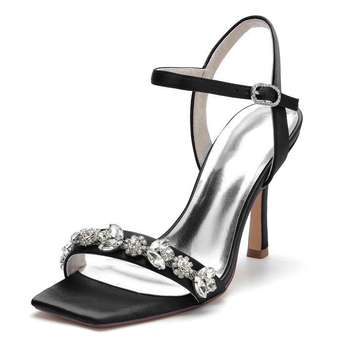 Chaussures de Mariage pour Femmes, Chaussures de Mariée à Talons Hauts et Bout Ouvert avec Strass Délicats