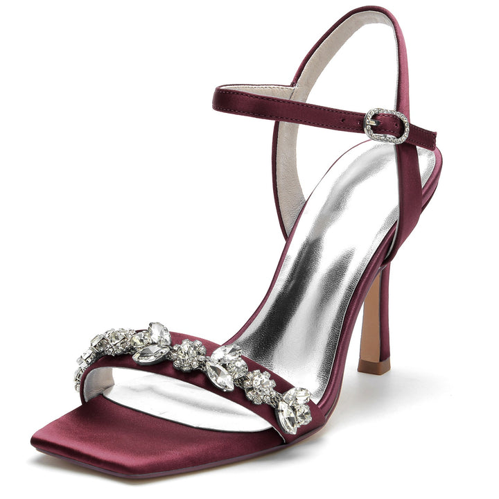 Chaussures de Mariage pour Femmes, Chaussures de Mariée à Talons Hauts et Bout Ouvert avec Strass Délicats