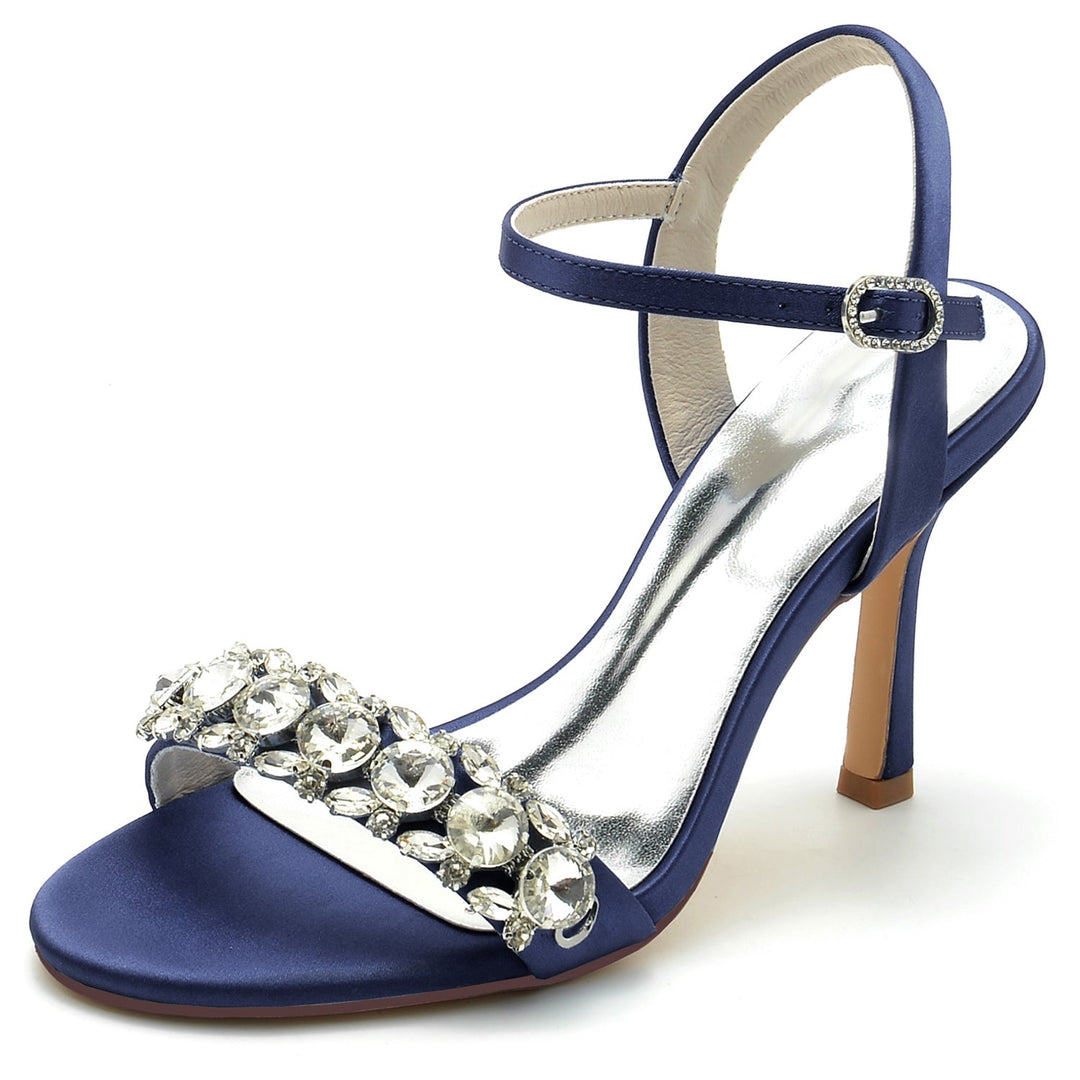 Chaussures de Mariage pour Femmes, Chaussures de Mariée à Bout Ouvert avec Strass et Boucle à Talons Hauts