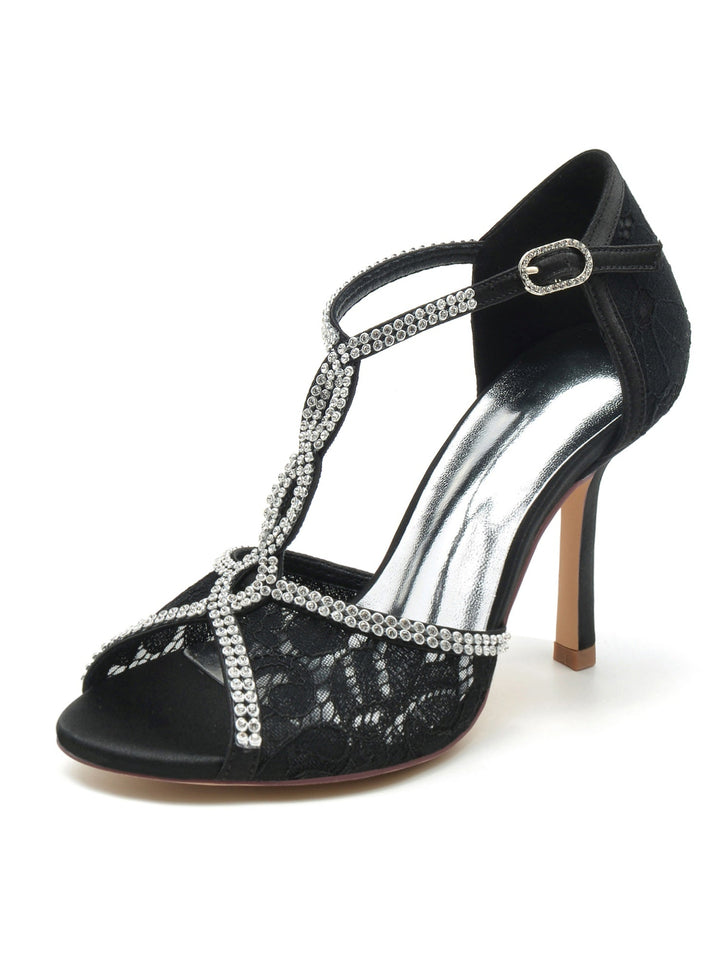 Chaussures de Mariage pour Femmes en Dentelle à Talons Hauts et à Bout Ouvert