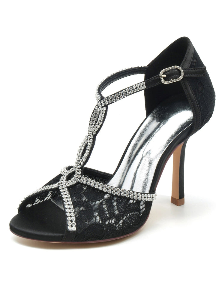 Chaussures de Mariée à Bout Ouvert et Talon Aiguille en Strass pour Femmes