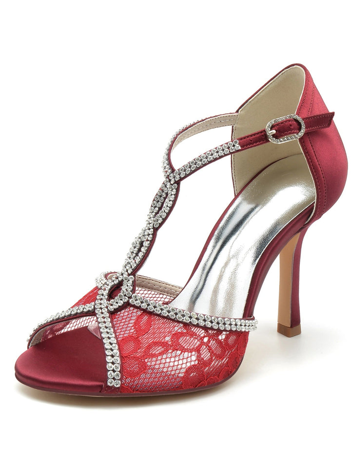 Chaussures de Mariée à Bout Ouvert et Talon Aiguille en Strass pour Femmes