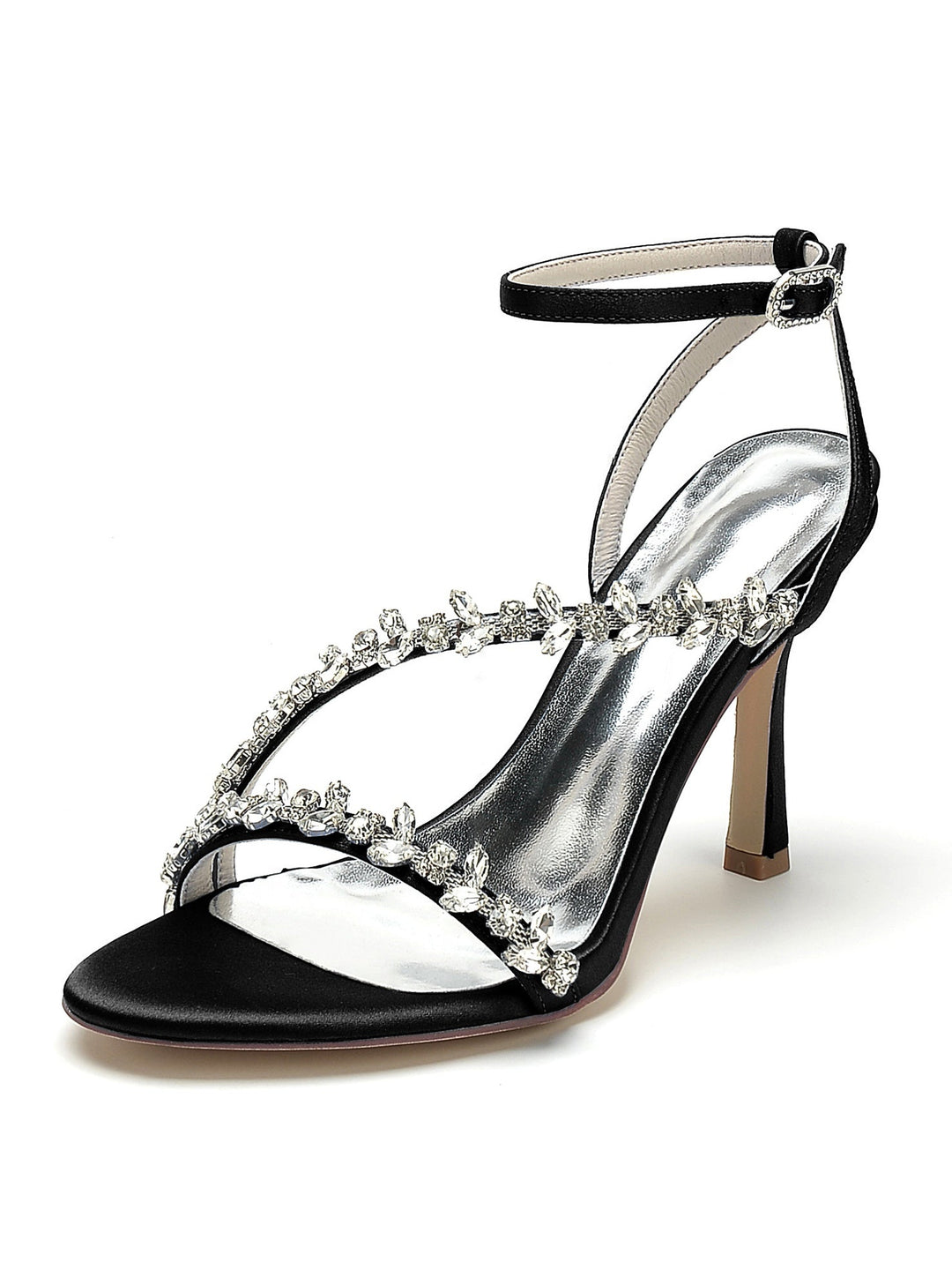 Chaussures de Mariage pour Femmes, Chaussures de Mariée à Talons Hauts et Bout Ouvert avec Strass