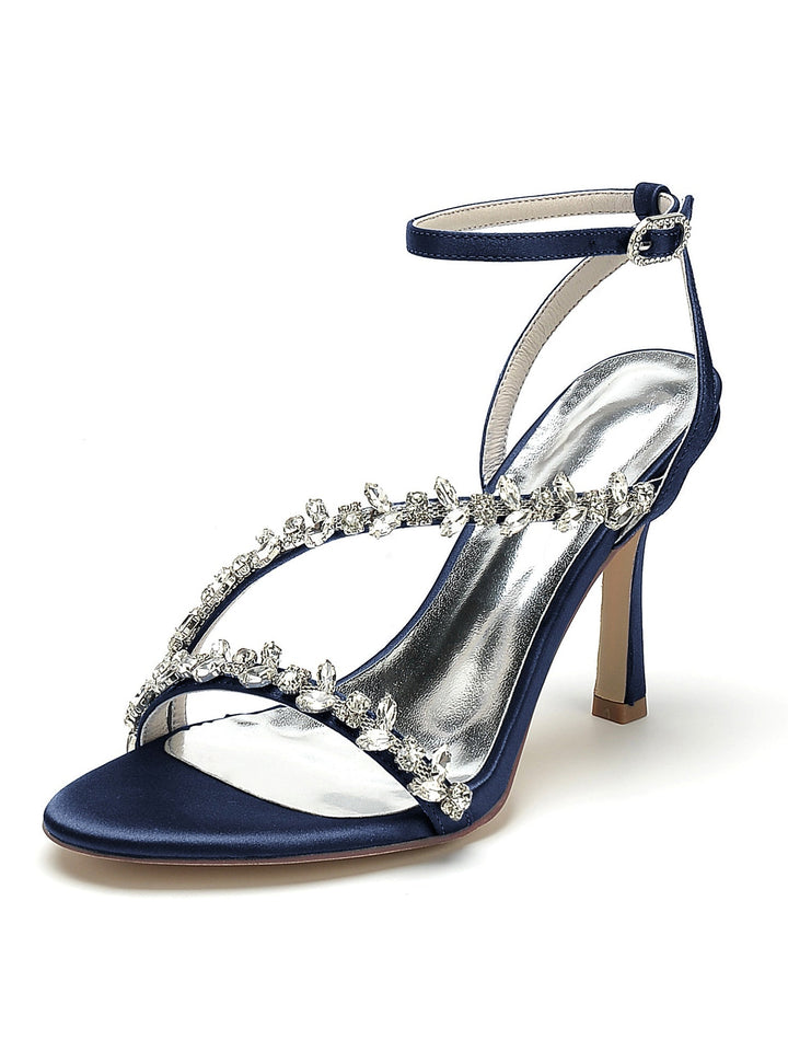 Chaussures de Mariage pour Femmes, Chaussures de Mariée à Talons Hauts et Bout Ouvert avec Strass