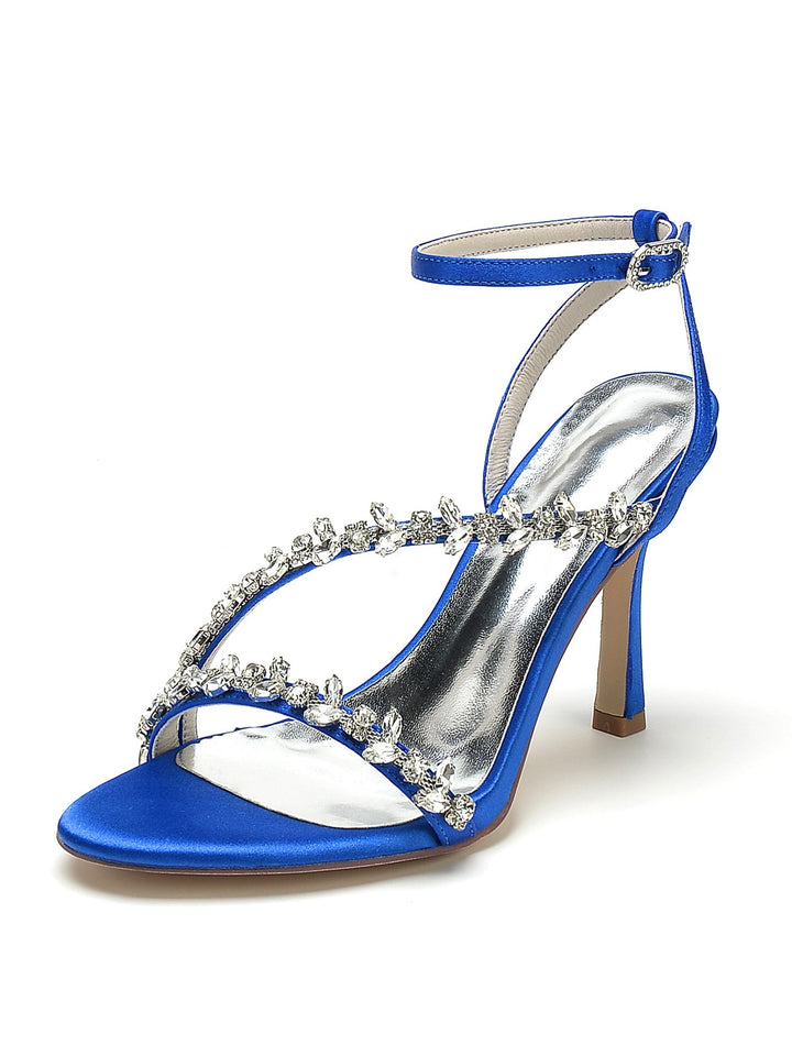 Chaussures de Mariage pour Femmes, Chaussures de Mariée à Talons Hauts et Bout Ouvert avec Strass
