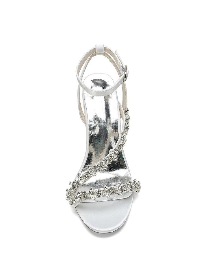 Chaussures de Mariage pour Femmes, Chaussures de Mariée à Talons Hauts et Bout Ouvert avec Strass