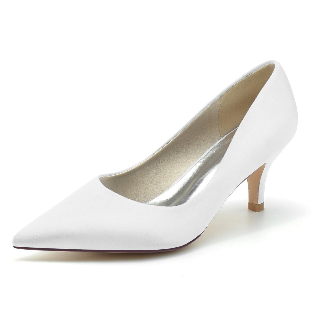 Chaussures de Mariage pour Femmes, Talons Mi-Hauts, en Soie, Bout Pointu, Chaussures de Mariée Minimalistes