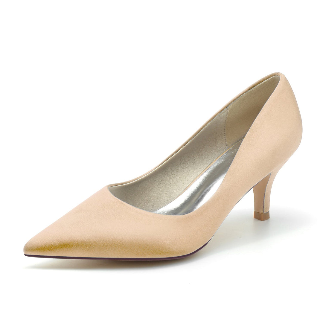 Chaussures de Mariage pour Femmes, Talons Mi-Hauts, en Soie, Bout Pointu, Chaussures de Mariée Minimalistes