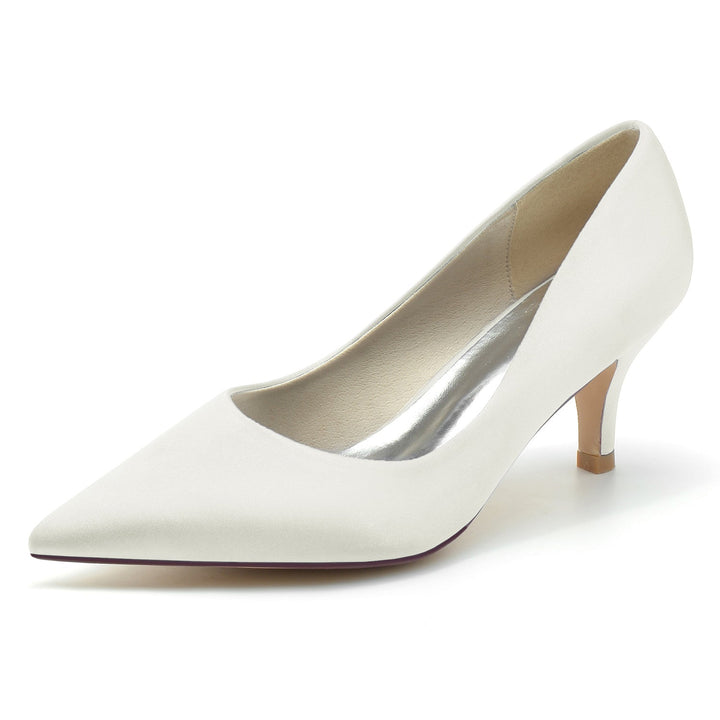 Chaussures de Mariage pour Femmes, Talons Mi-Hauts, en Soie, Bout Pointu, Chaussures de Mariée Minimalistes