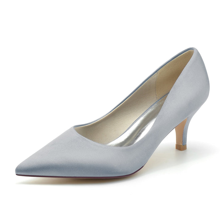 Chaussures de Mariage pour Femmes, Talons Mi-Hauts, en Soie, Bout Pointu, Chaussures de Mariée Minimalistes