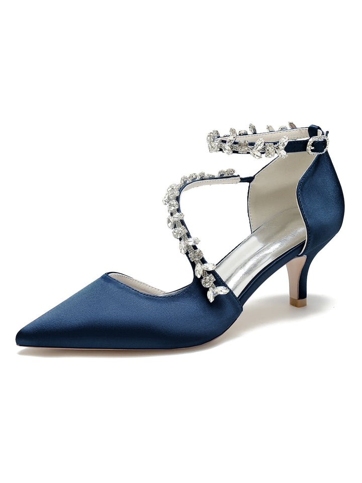 Chaussures de Mariage pour Femmes, Chaussures de Mariée à Talon Moyen et Bout Pointu avec Strass
