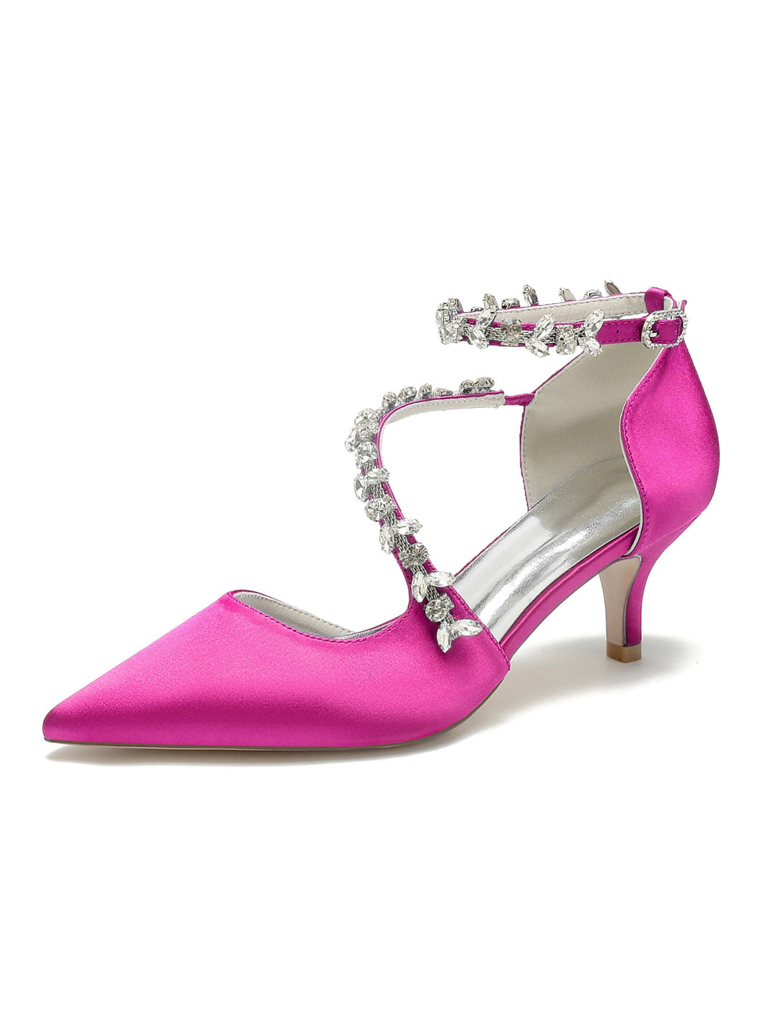 Chaussures de Mariage pour Femmes, Chaussures de Mariée à Talon Moyen et Bout Pointu avec Strass