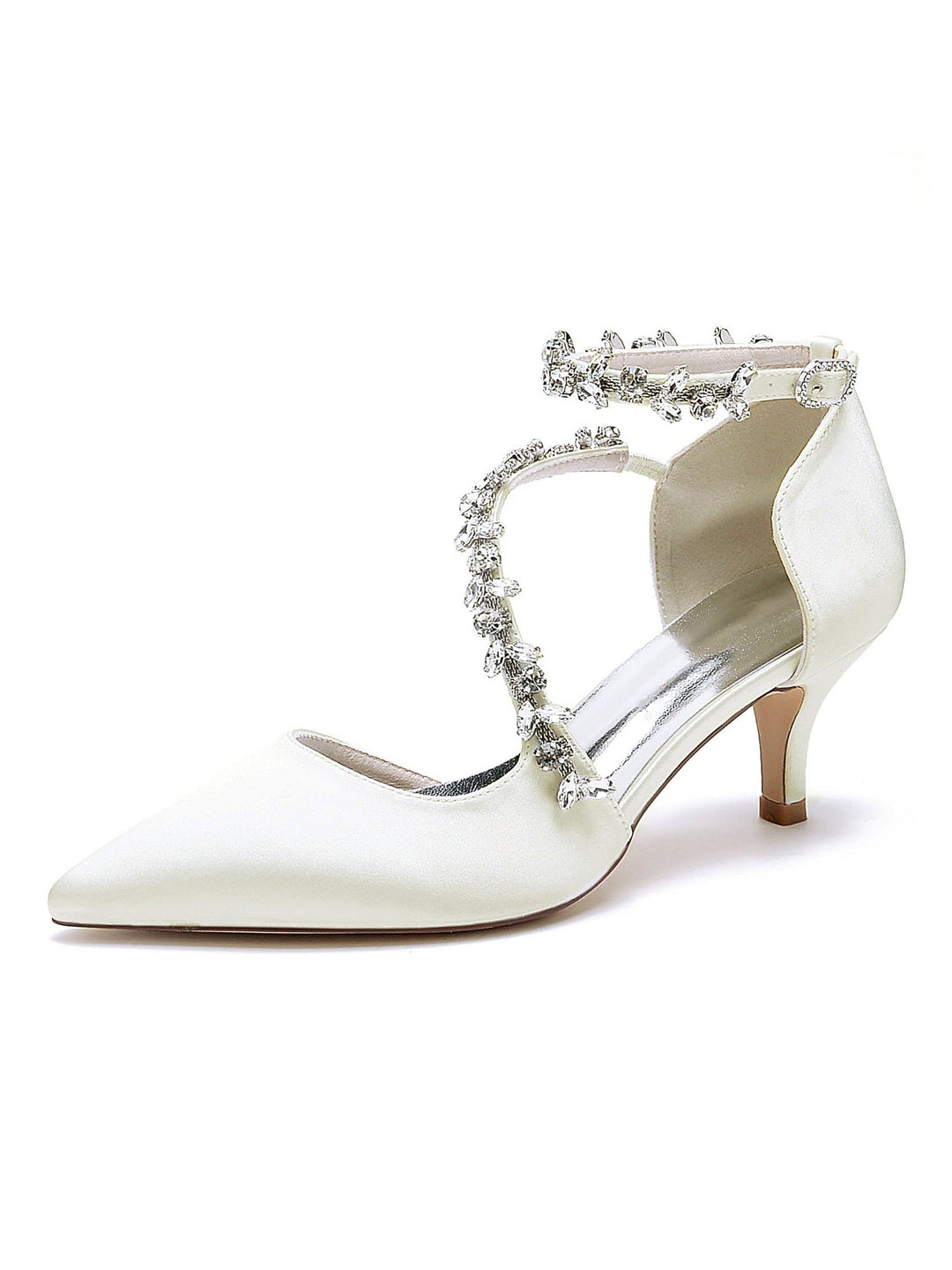 Chaussures de Mariage pour Femmes, Chaussures de Mariée à Talon Moyen et Bout Pointu avec Strass