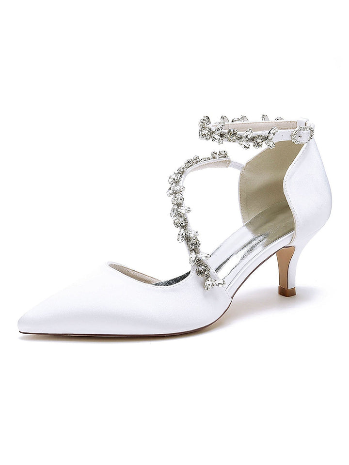 Chaussures de Mariage pour Femmes, Chaussures de Mariée à Talon Moyen et Bout Pointu avec Strass