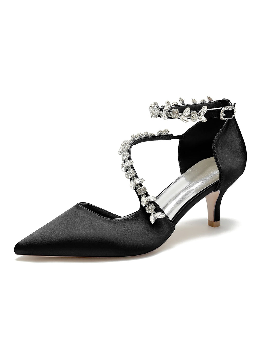 Chaussures de Mariage pour Femmes, Chaussures de Mariée à Talon Moyen et Bout Pointu avec Strass