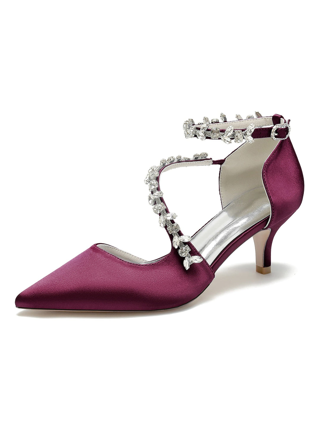 Chaussures de Mariage pour Femmes, Chaussures de Mariée à Talon Moyen et Bout Pointu avec Strass