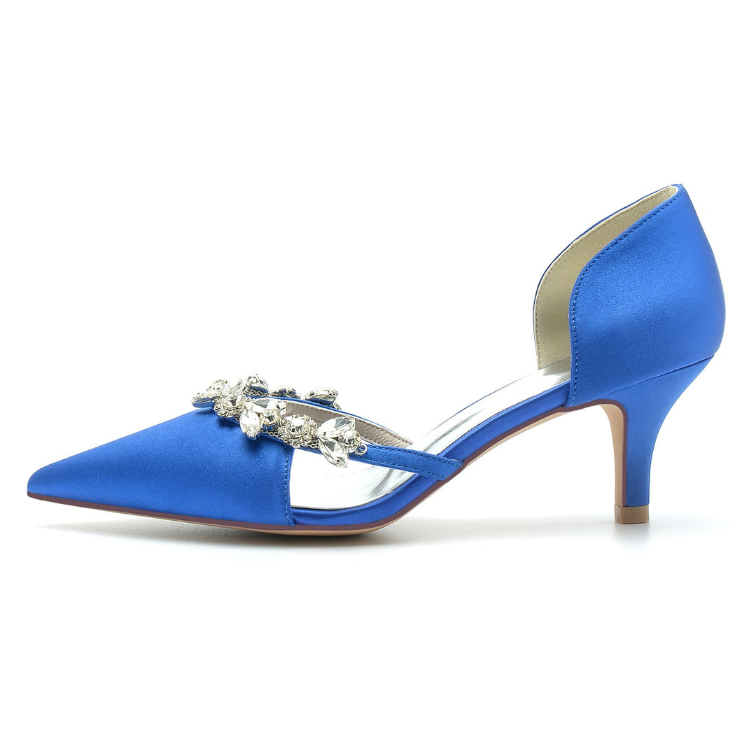 Chaussures de Mariage pour Femmes en Satin de Soie Strass Talon Moyen Bout Fermé Chaussures de Mariée