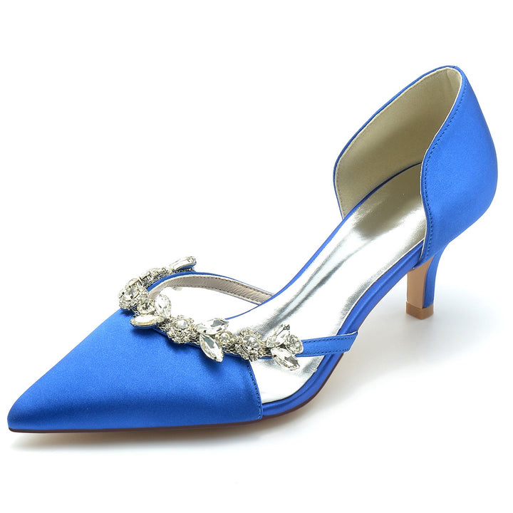 Chaussures de Mariage pour Femmes en Satin de Soie Strass Talon Moyen Bout Fermé Chaussures de Mariée