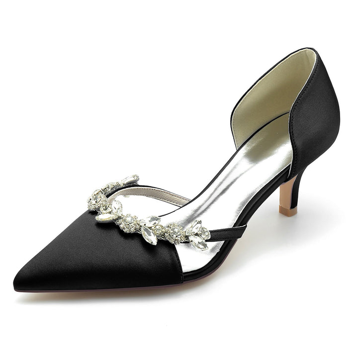 Chaussures de Mariage pour Femmes en Satin de Soie Strass Talon Moyen Bout Fermé Chaussures de Mariée