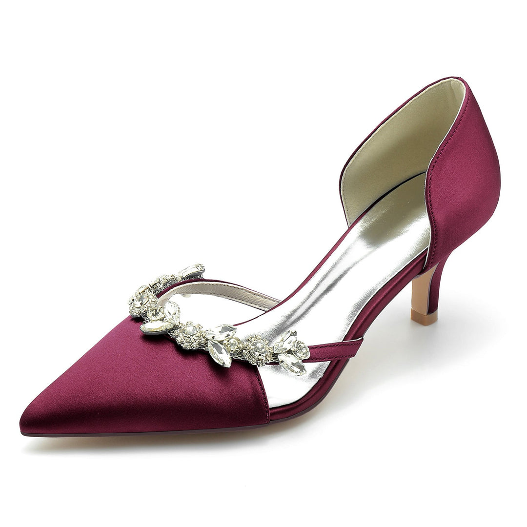 Chaussures de Mariage pour Femmes en Satin de Soie Strass Talon Moyen Bout Fermé Chaussures de Mariée