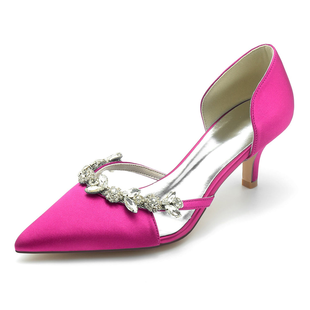 Chaussures de Mariage pour Femmes en Satin de Soie Strass Talon Moyen Bout Fermé Chaussures de Mariée