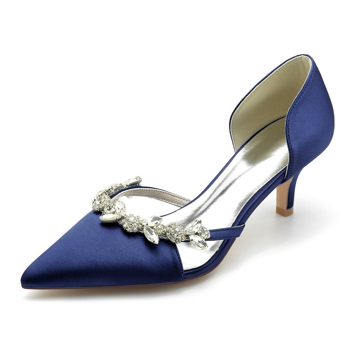 Chaussures de Mariage pour Femmes en Satin de Soie Strass Talon Moyen Bout Fermé Chaussures de Mariée