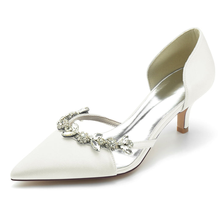 Chaussures de Mariage pour Femmes en Satin de Soie Strass Talon Moyen Bout Fermé Chaussures de Mariée