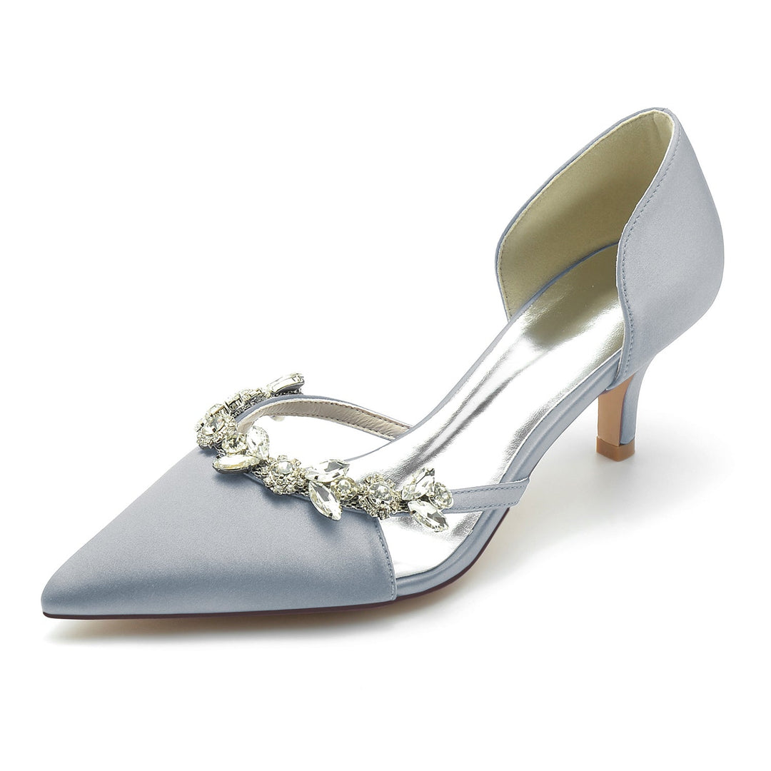 Chaussures de Mariage pour Femmes en Satin de Soie Strass Talon Moyen Bout Fermé Chaussures de Mariée