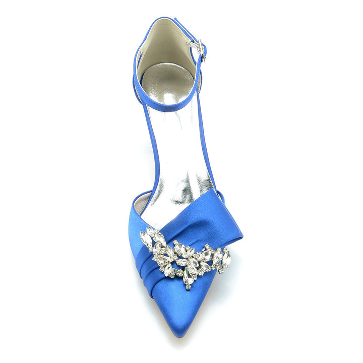 Chaussures de Mariage pour Femmes en Satin de Soie avec Nœud en Strass et Boucle à Bout Pointu