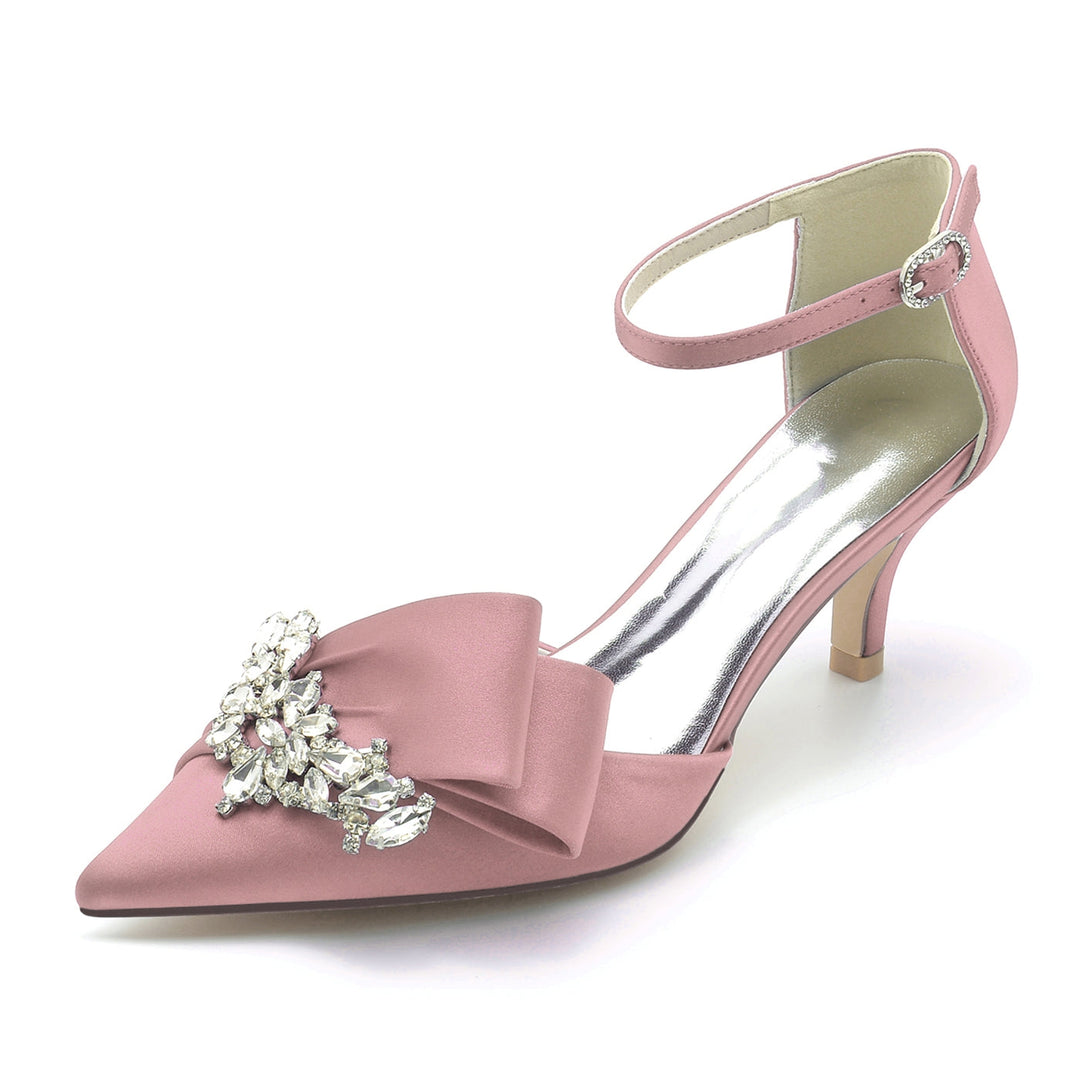 Chaussures de Mariage pour Femmes en Satin de Soie avec Nœud en Strass et Boucle à Bout Pointu