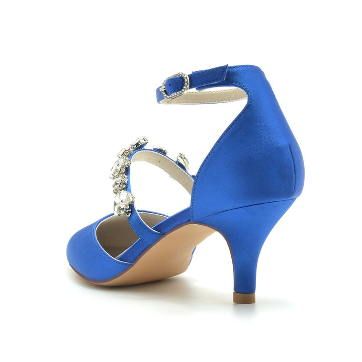 Chaussures de Mariée à Talon Moyen et Bout Pointu avec Boucle et Strass pour Femmes