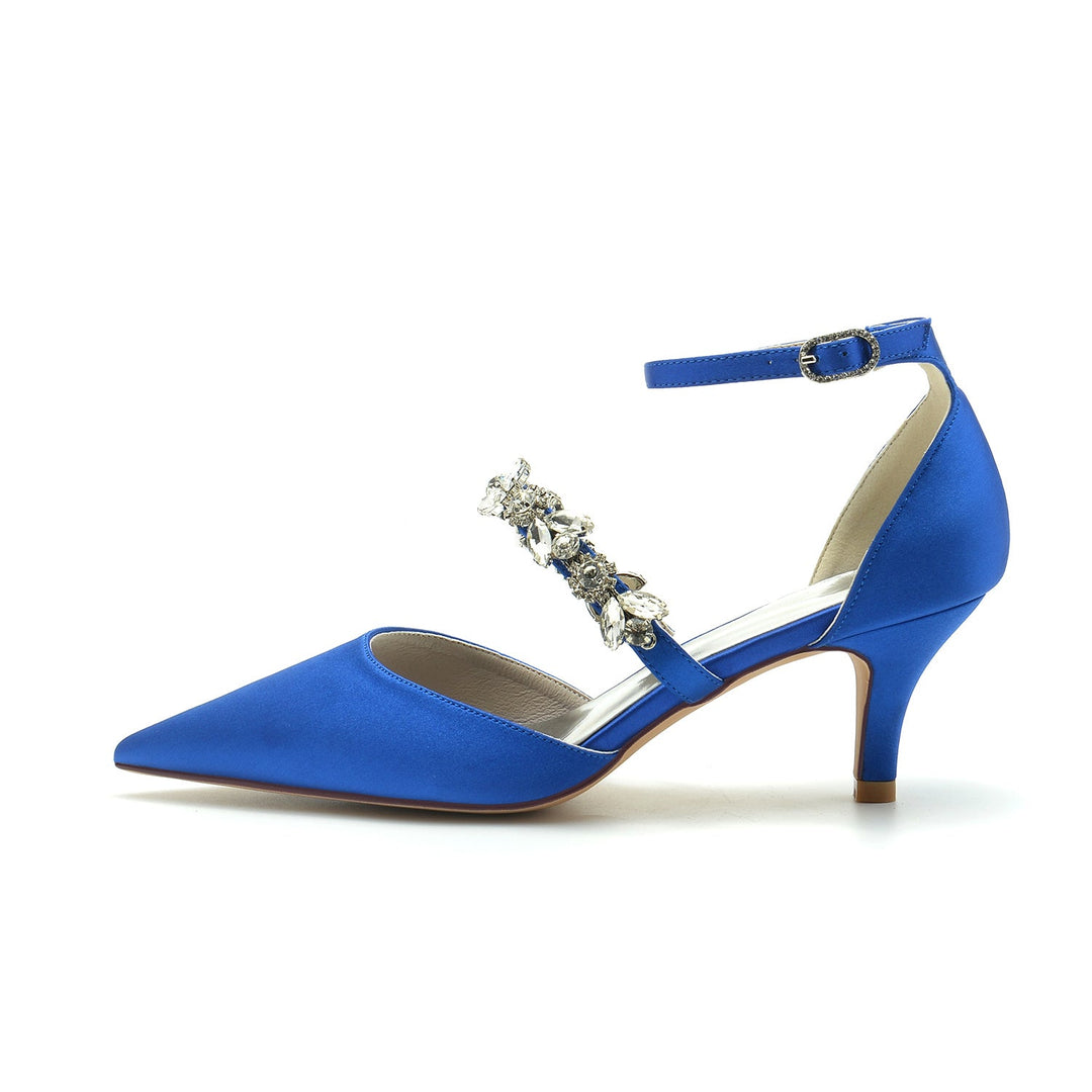 Chaussures de Mariée à Talon Moyen et Bout Pointu avec Boucle et Strass pour Femmes