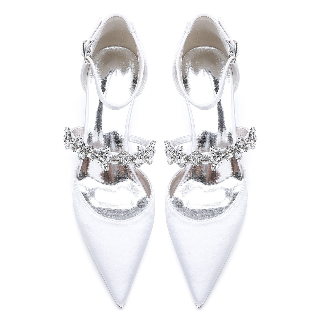 Chaussures de Mariée à Talon Moyen et Bout Pointu avec Boucle et Strass pour Femmes