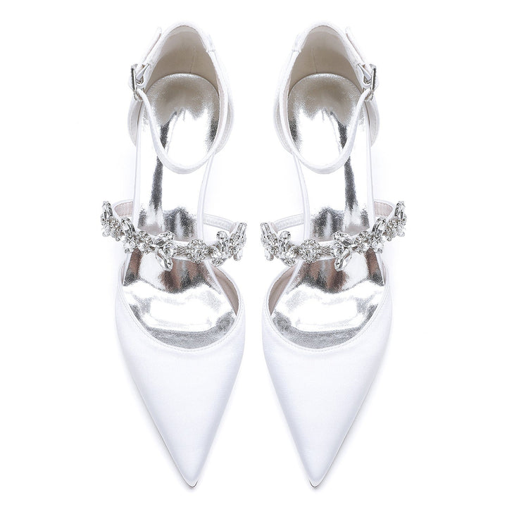 Chaussures de Mariée à Talon Moyen et Bout Pointu avec Boucle et Strass pour Femmes