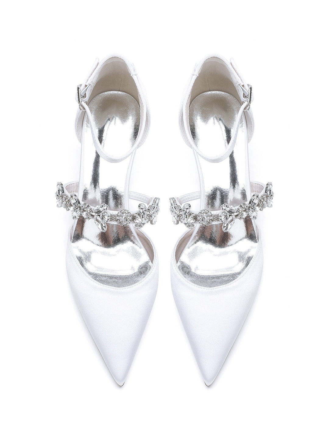 Chaussures de Demoiselle D'Honneur à Talon Plat et Bout Pointu en Strass pour Femmes