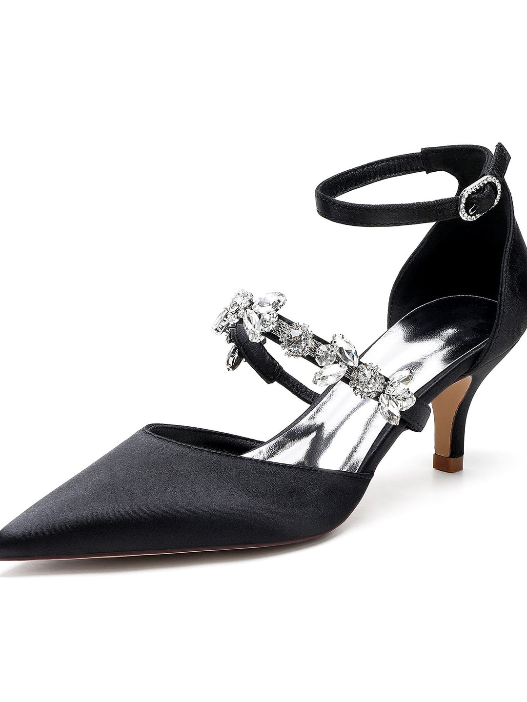 Chaussures de Demoiselle D'Honneur à Talon Plat et Bout Pointu en Strass pour Femmes