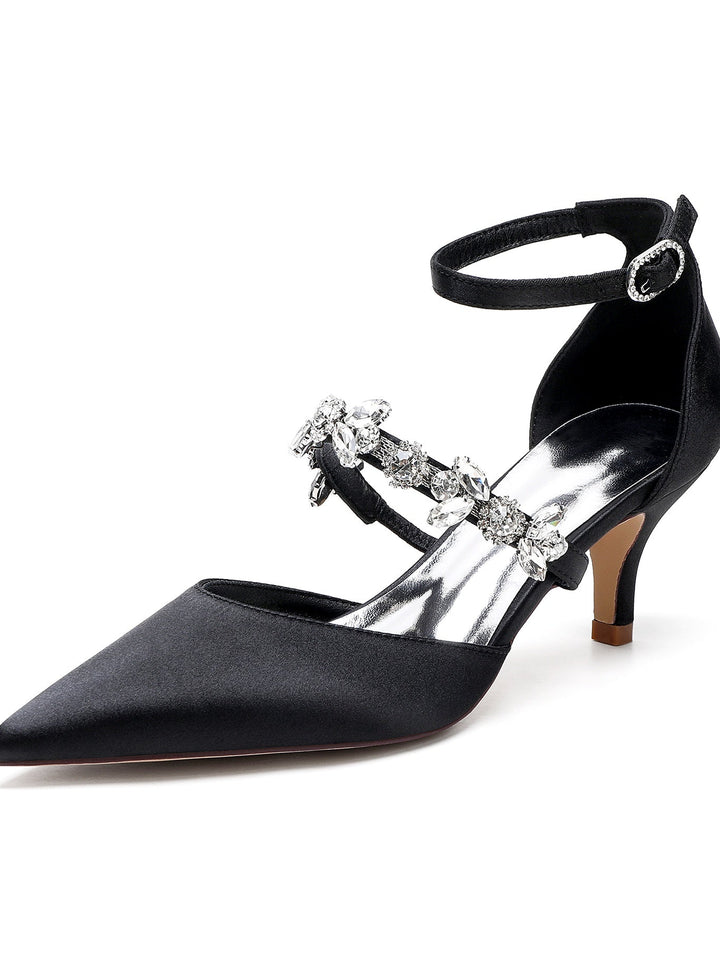 Chaussures de Demoiselle D'Honneur à Talon Plat et Bout Pointu en Strass pour Femmes