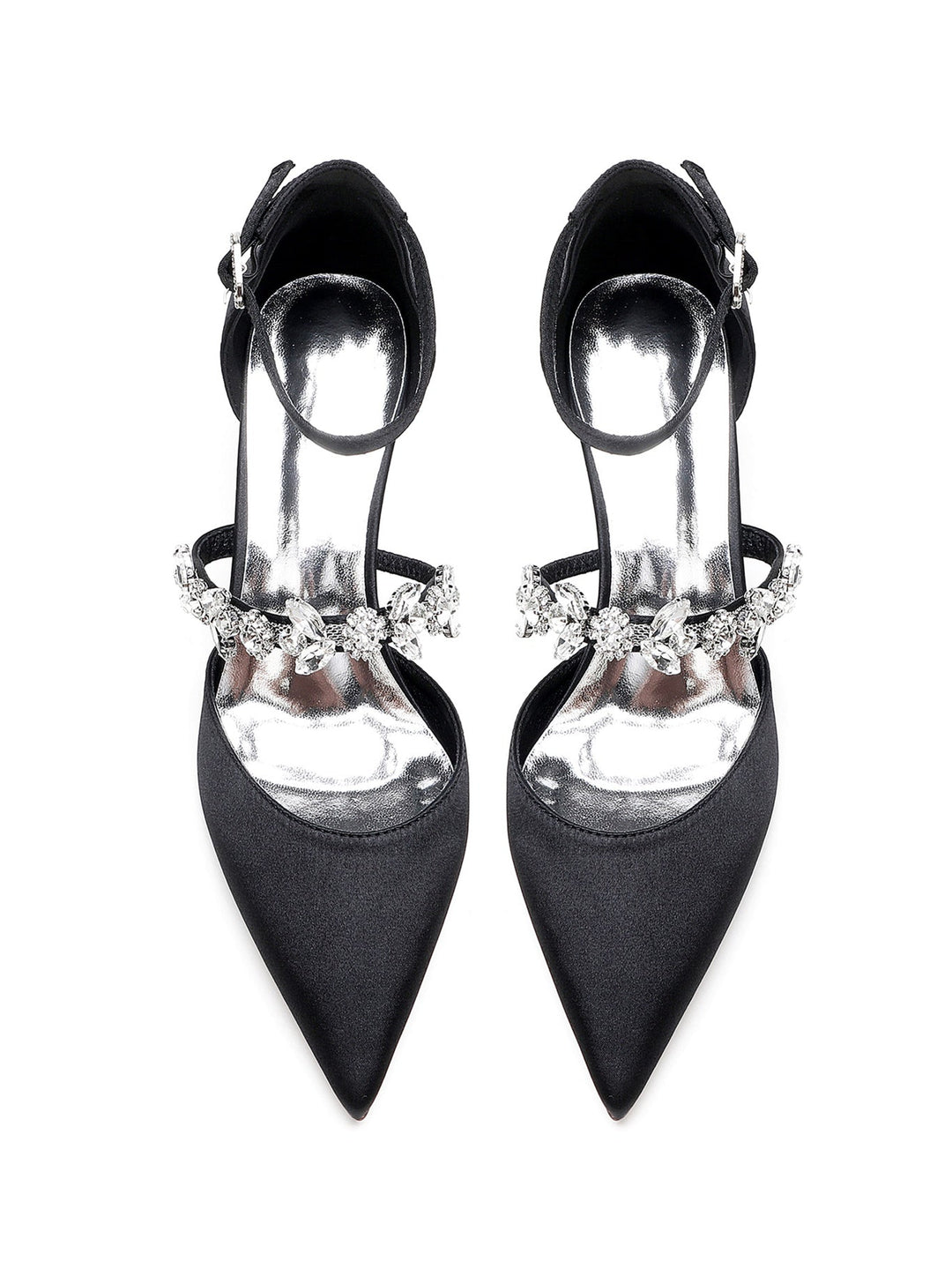 Chaussures de Demoiselle D'Honneur à Talon Plat et Bout Pointu en Strass pour Femmes