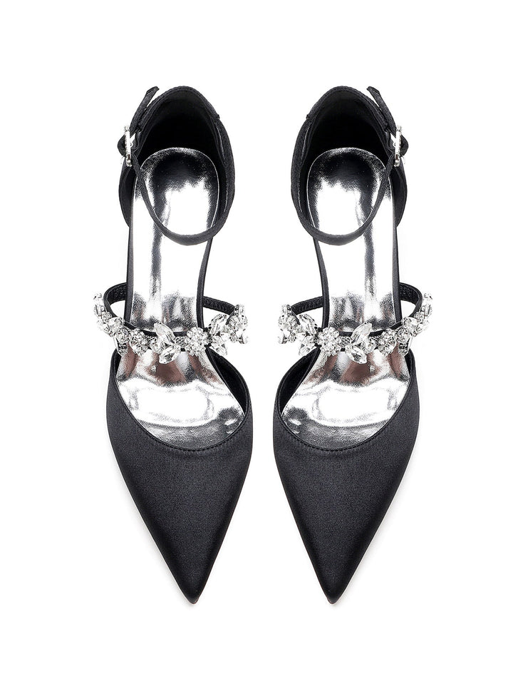 Chaussures de Demoiselle D'Honneur à Talon Plat et Bout Pointu en Strass pour Femmes