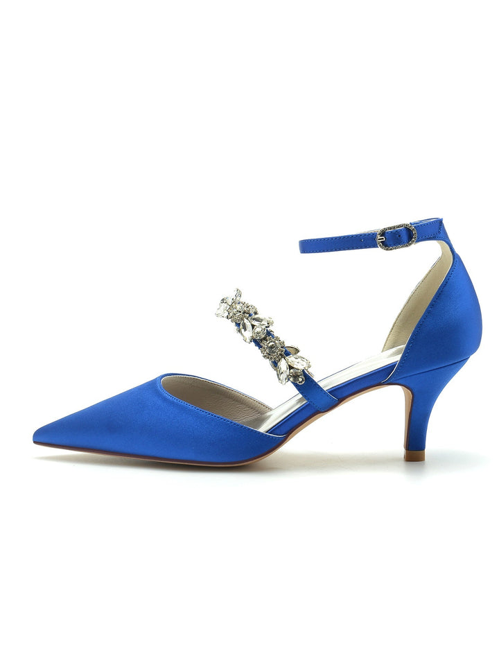 Chaussures de Demoiselle D'Honneur à Talon Plat et Bout Pointu en Strass pour Femmes