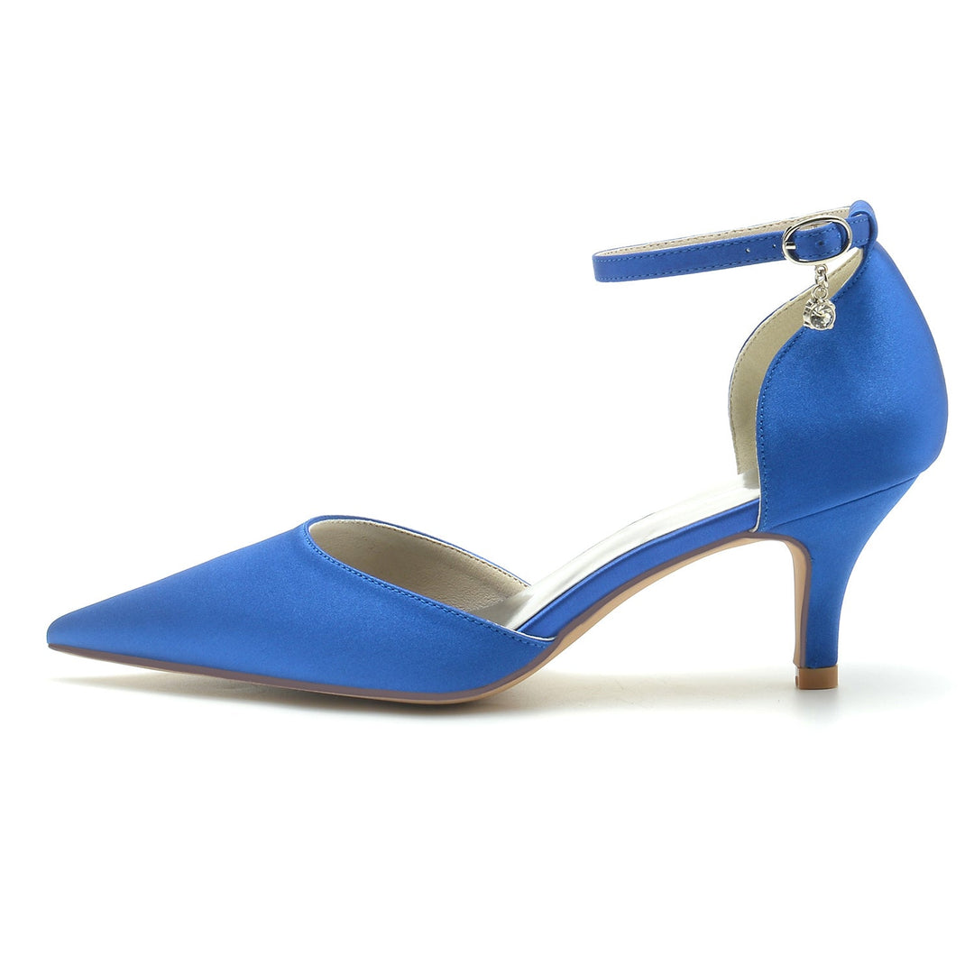 Chaussures de Mariage pour Femmes, Chaussures de Mariée à Talon Moyen et Bout Pointu avec Boucle et Strass