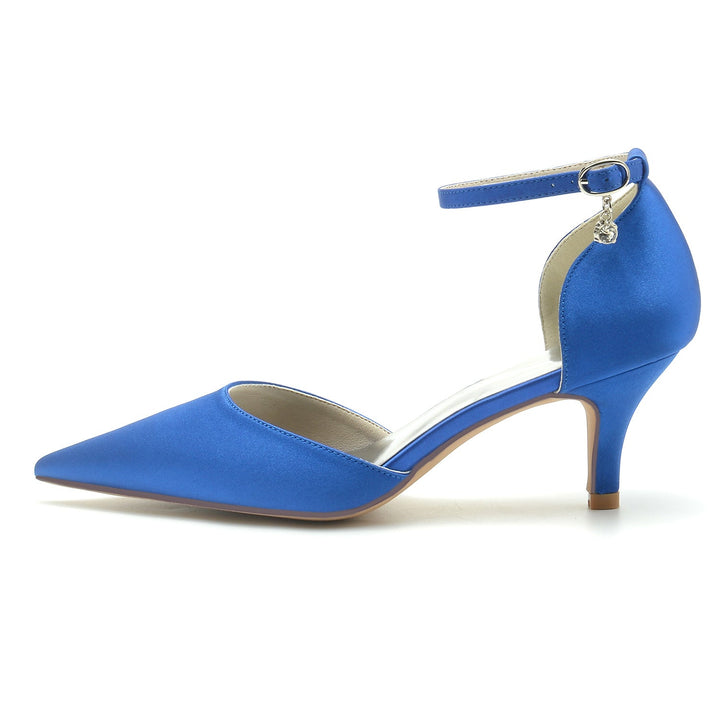 Chaussures de Mariage pour Femmes, Chaussures de Mariée à Talon Moyen et Bout Pointu avec Boucle et Strass