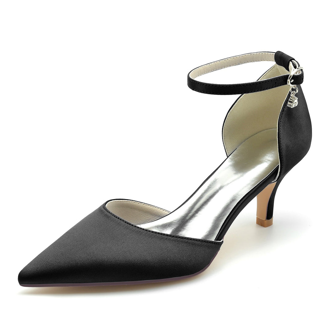 Chaussures de Mariage pour Femmes, Chaussures de Mariée à Talon Moyen et Bout Pointu avec Boucle et Strass