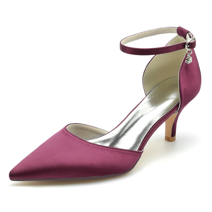 Chaussures de Mariage pour Femmes, Chaussures de Mariée à Talon Moyen et Bout Pointu avec Boucle et Strass