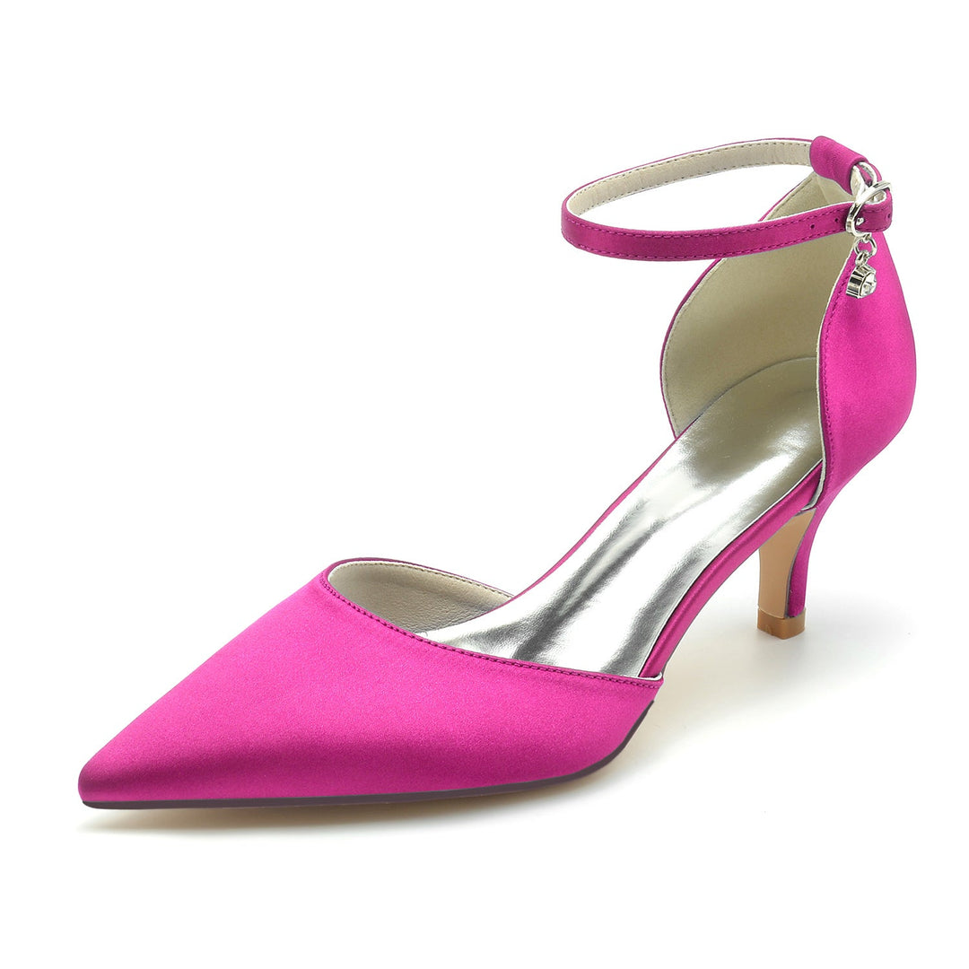 Chaussures de Mariage pour Femmes, Chaussures de Mariée à Talon Moyen et Bout Pointu avec Boucle et Strass