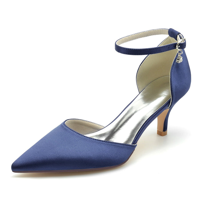 Chaussures de Mariage pour Femmes, Chaussures de Mariée à Talon Moyen et Bout Pointu avec Boucle et Strass