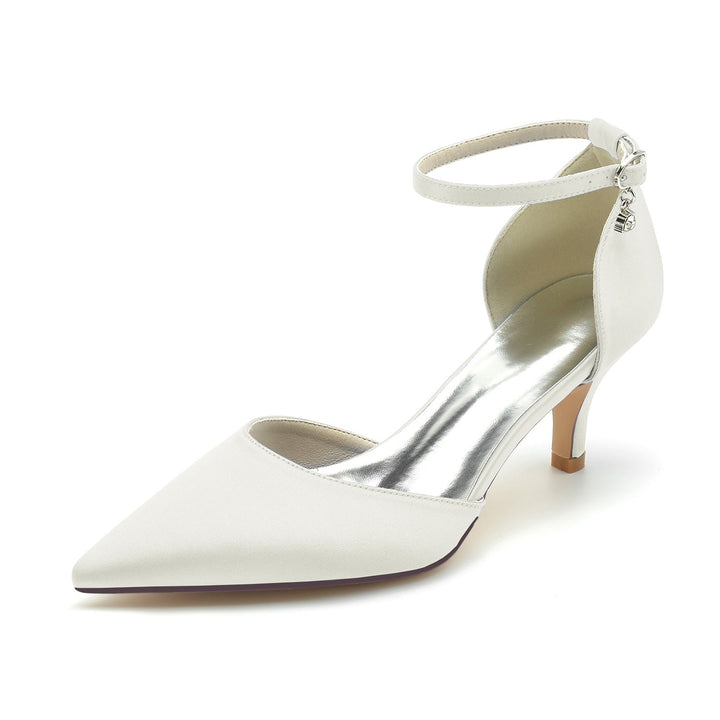 Chaussures de Mariage pour Femmes, Chaussures de Mariée à Talon Moyen et Bout Pointu avec Boucle et Strass