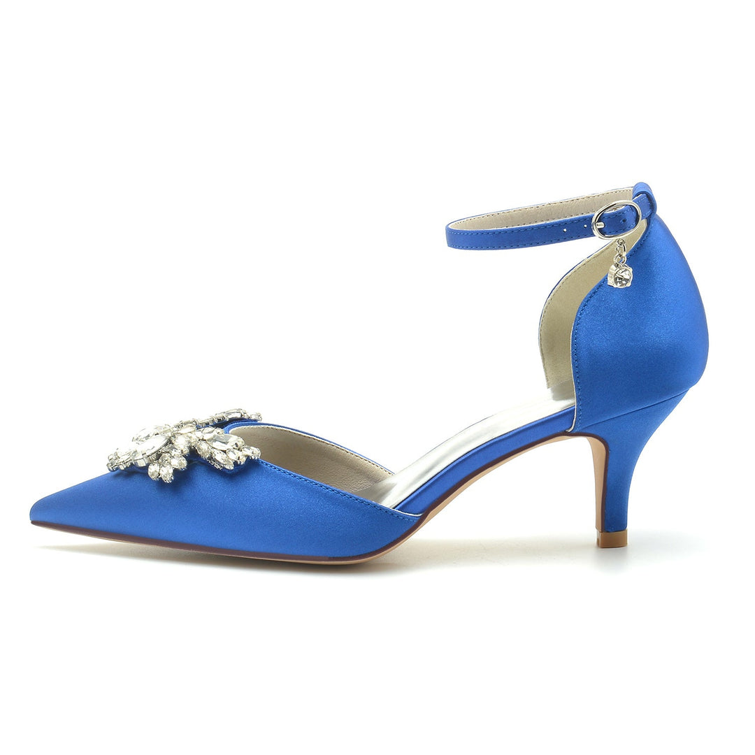 Chaussures de Mariage pour Femmes, Chaussures de Mariée à Talon Moyen et Bout Pointu avec Boucle en Cristal