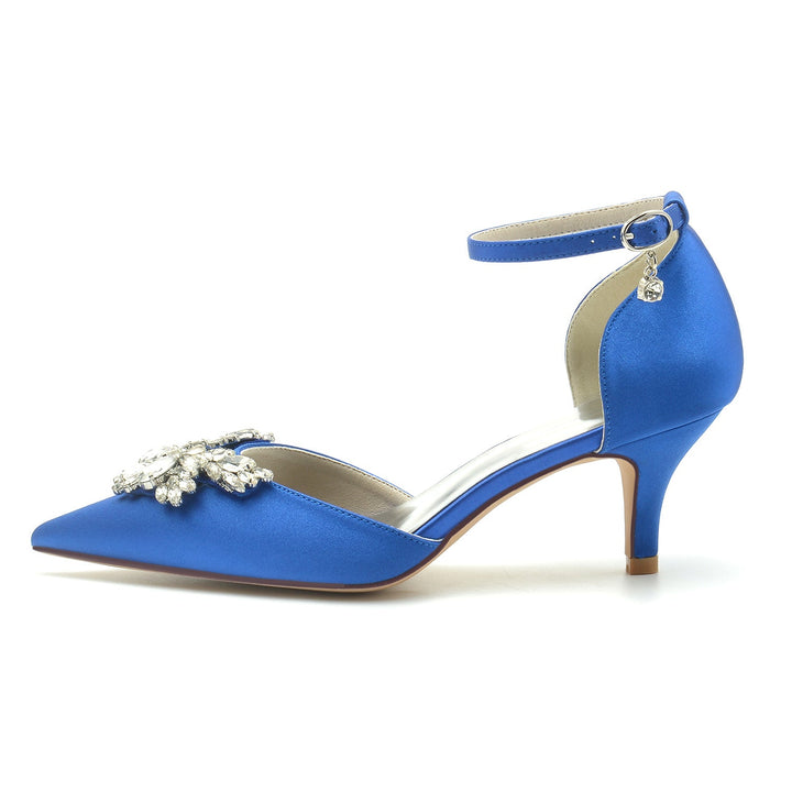 Chaussures de Mariage pour Femmes, Chaussures de Mariée à Talon Moyen et Bout Pointu avec Boucle en Cristal