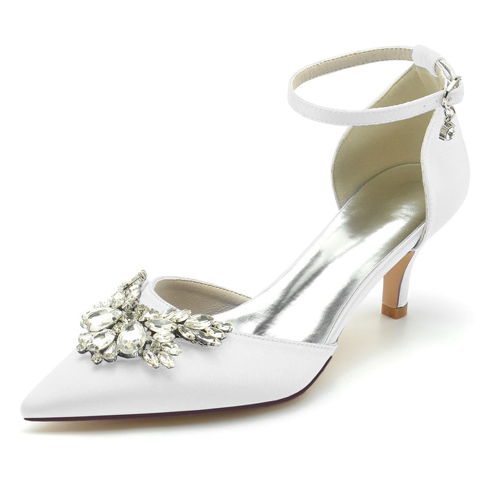 Chaussures de Mariage pour Femmes, Chaussures de Mariée à Talon Moyen et Bout Pointu avec Boucle en Cristal
